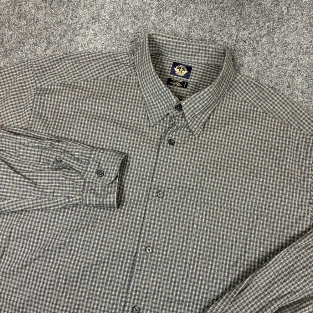 Dockers Mens Size XL Gray Tan Micro Check Long Sleeve Button Down Shirt Stretch